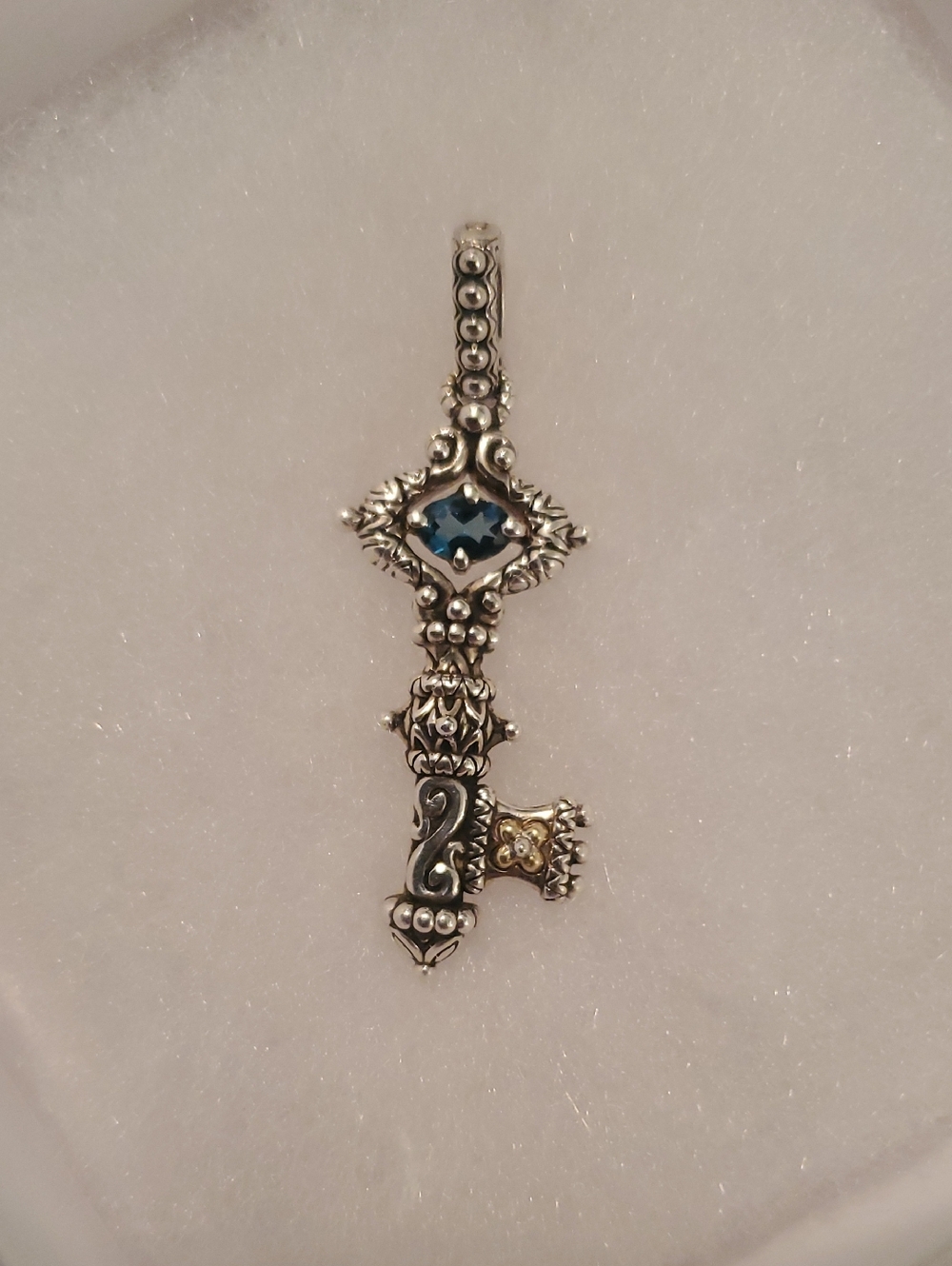 Barbara Bixby 925 18k Key Pendant Necklace with Blue Topaz Accent